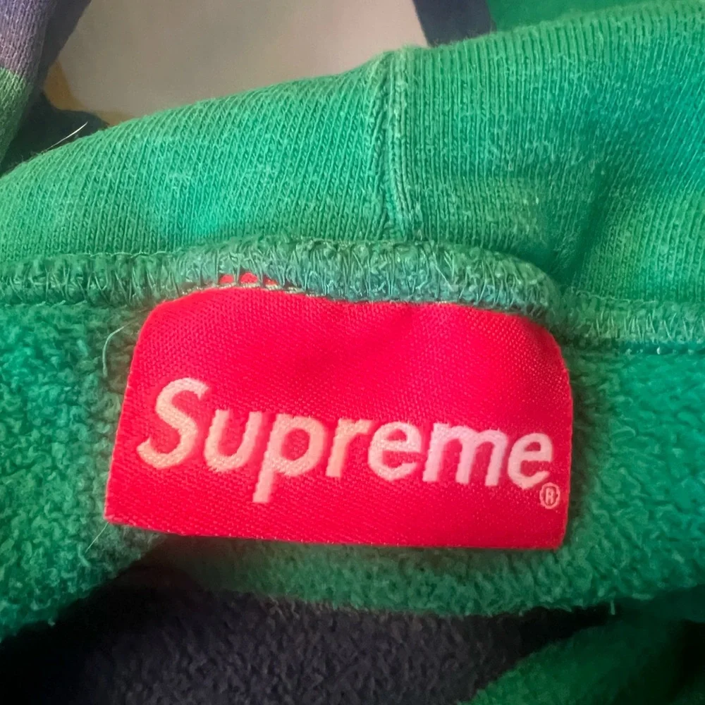Supreme Green, White & Navy Striped Hooded Sweatshirt - Picture 4 of 10